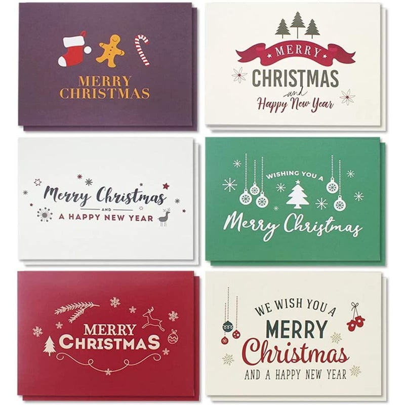 Sustainable Greetings 48-Pack Christmas Cards with Envelopes - 4 x 6 in, 6 Retro-Modern Designs in Red, Green, Purple & Brown - Blank Holiday Cards for Personalized Messages - Image 1
